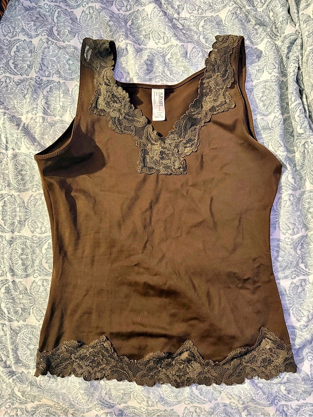 Flexees Lace Trim Camisole in Brown Medium Like New